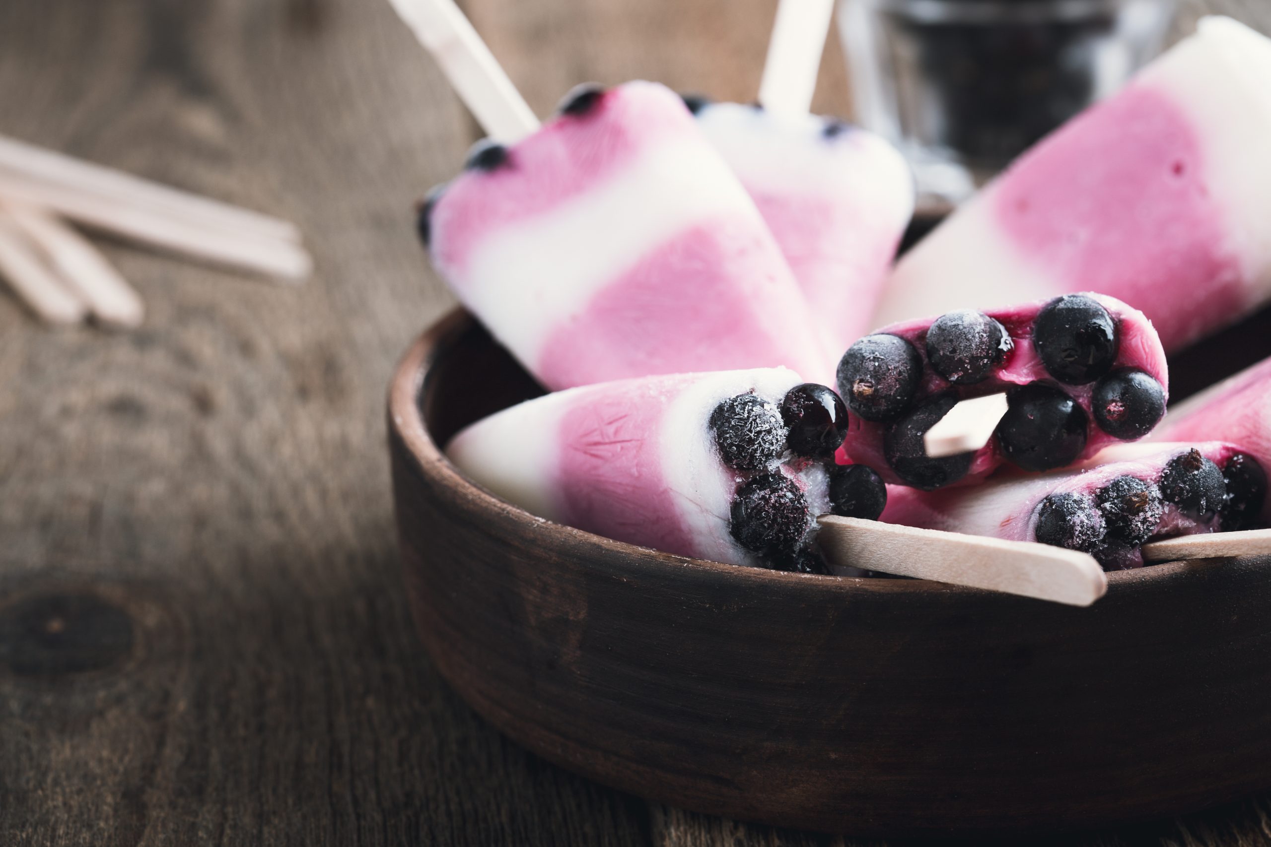 blueberry yoghurt ice pops in a bowl