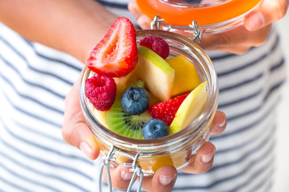 glass jar of fruit