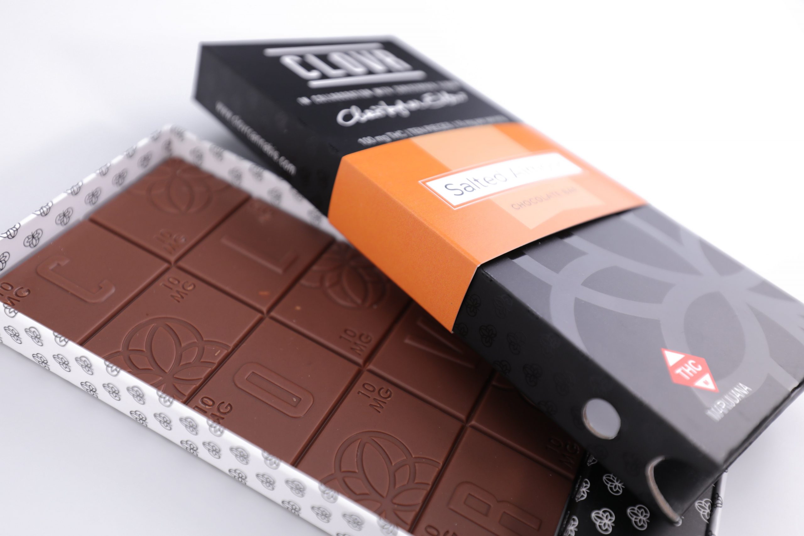 The CLOVR 100 mg Salted Almond chocolate bar