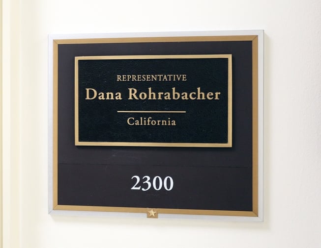 Dana Rohrabacher name plate on office door