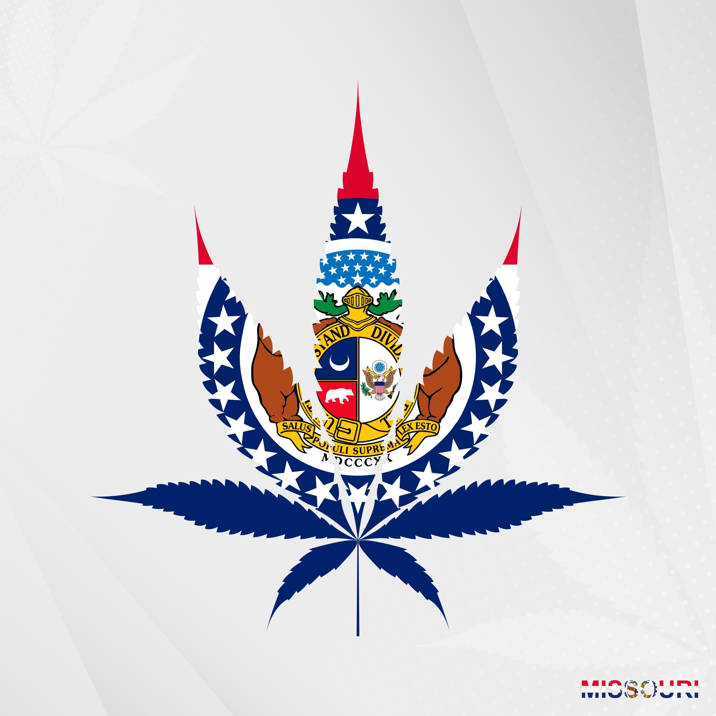 missouri flag shaped like a marijuana leaf
