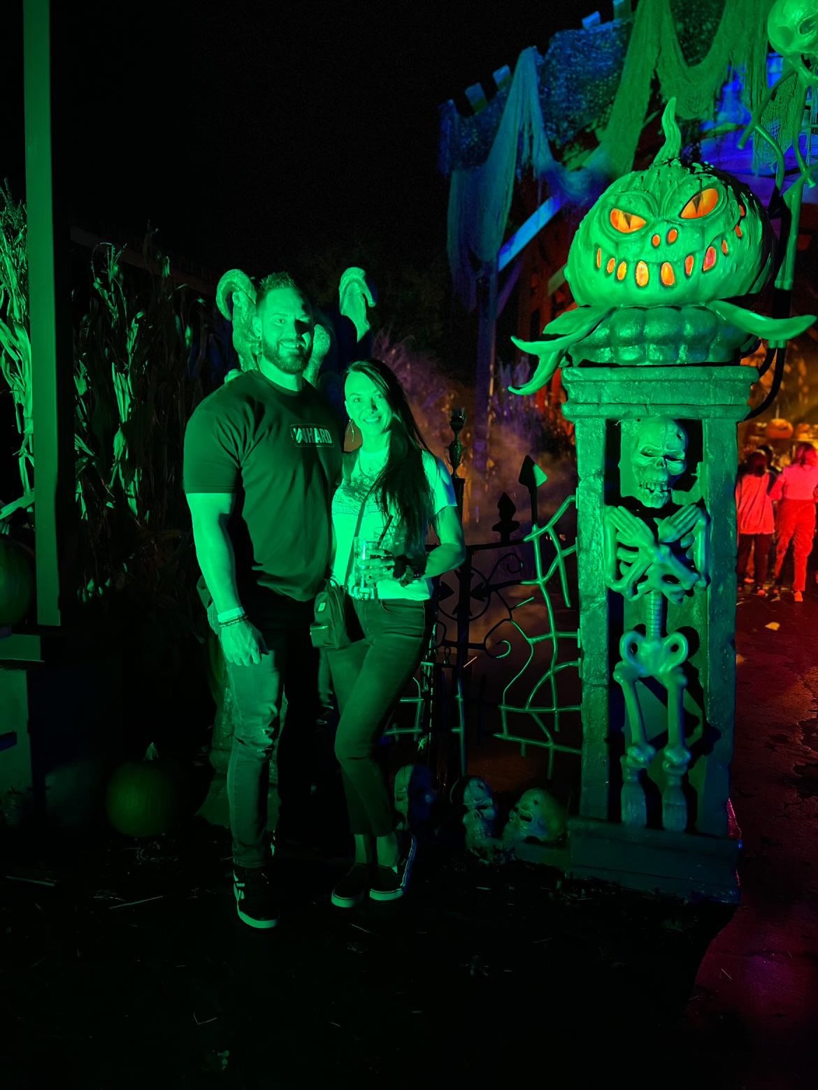 clovr employees at a haunted house on halloween