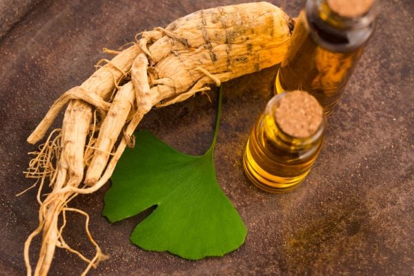 ginseng root and ginkgo leaves