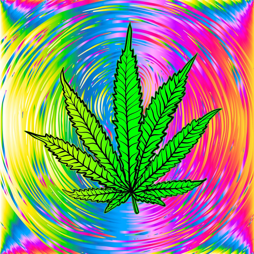 psychedelic design with marijuana leaf overlayed