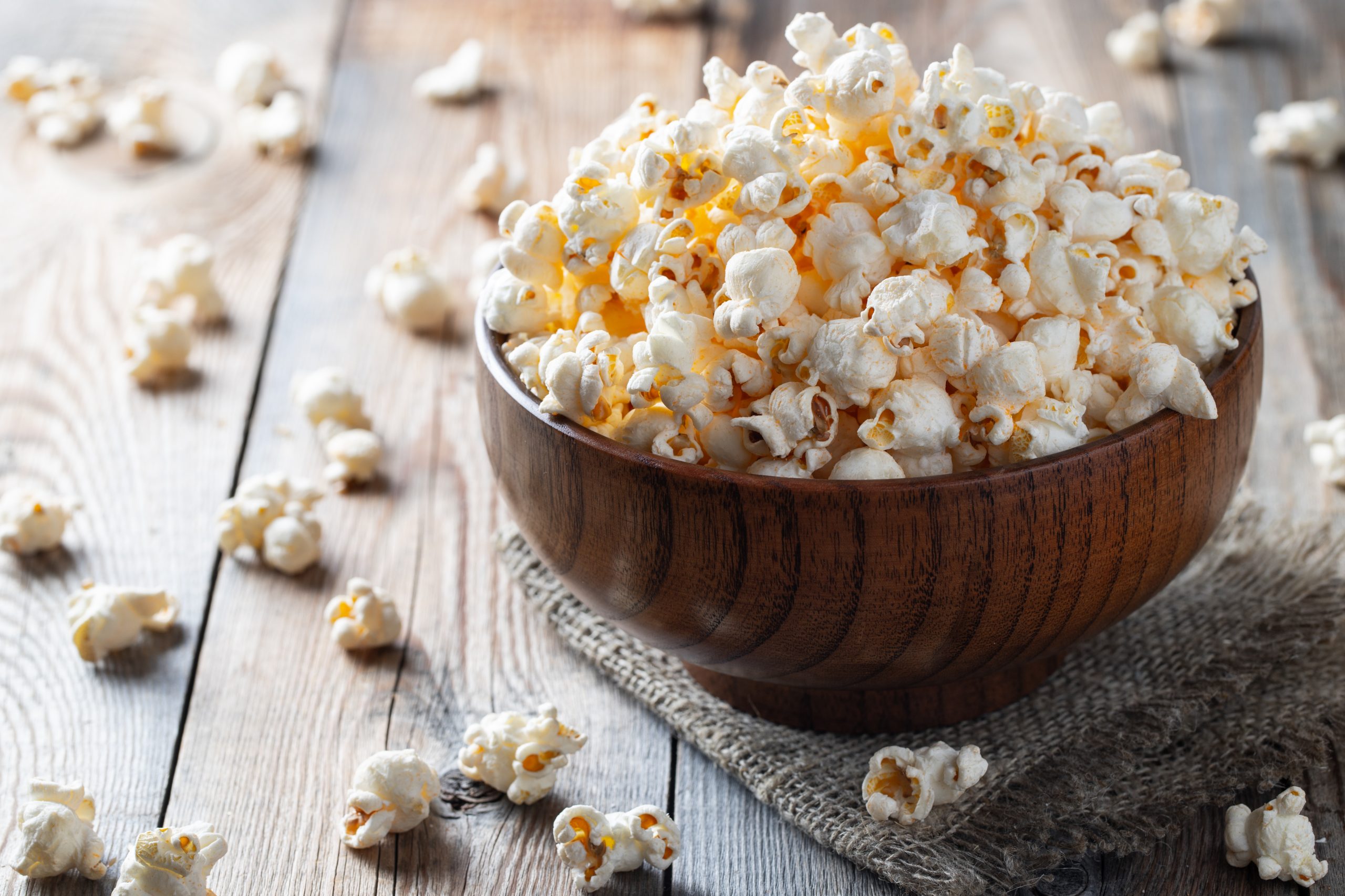 popcorn in a wooden bowl