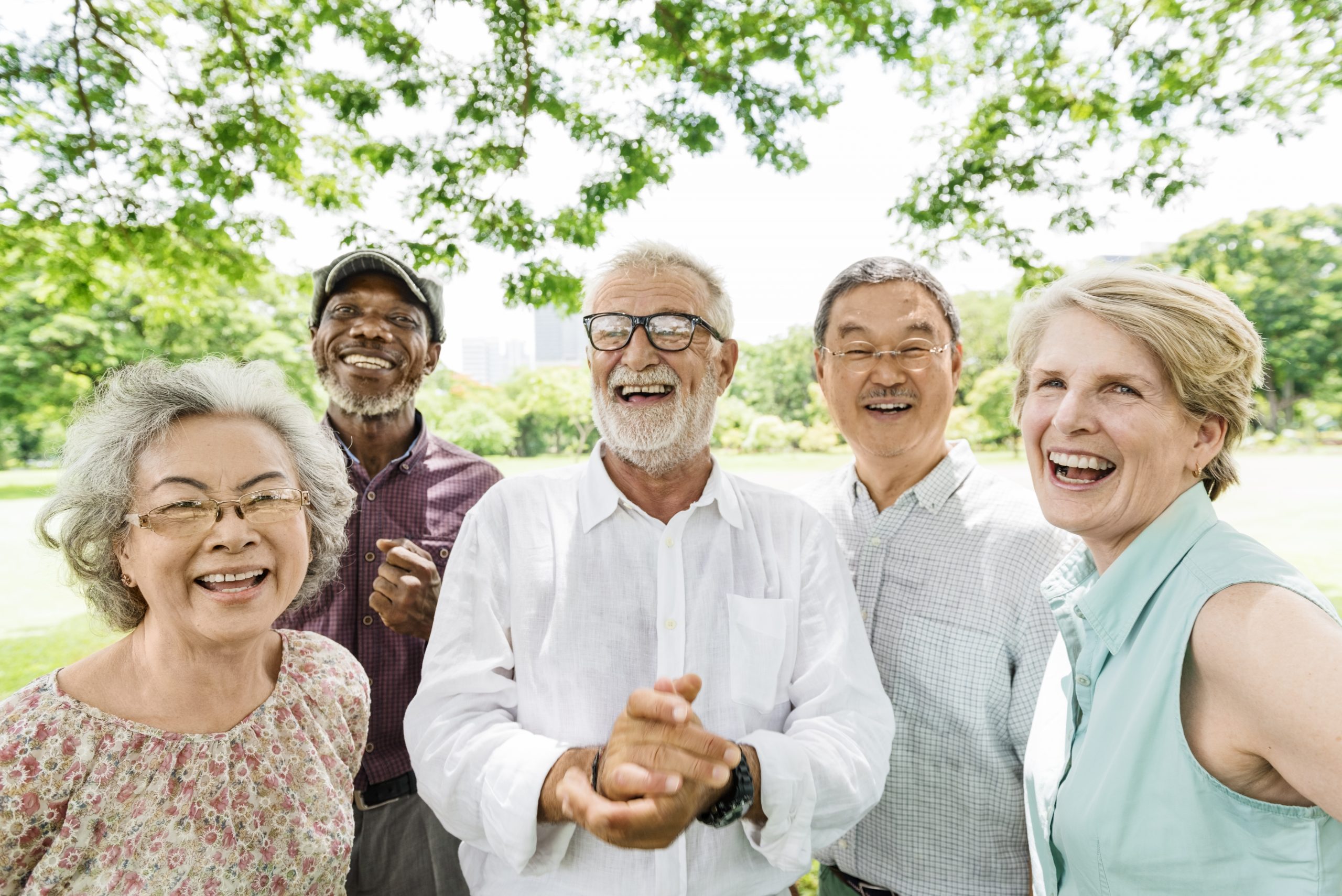 group of senior citizens laughing 