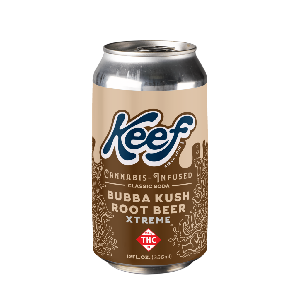 Can of Keef Bubba Kush Root Beer Xtreme 100mg classic soda