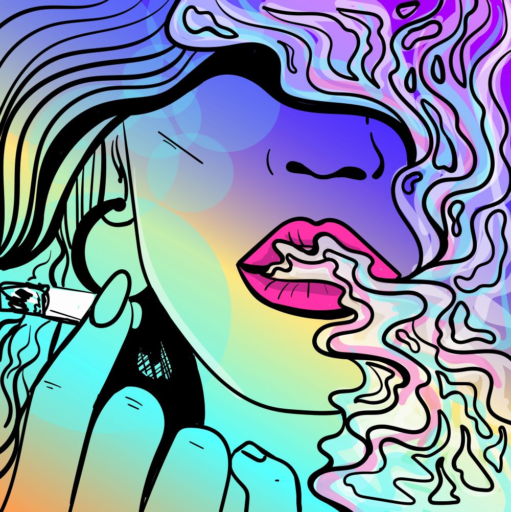 psychedelic woman smoking marijuana