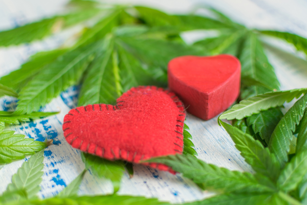 marijuana buds and valentines hearts