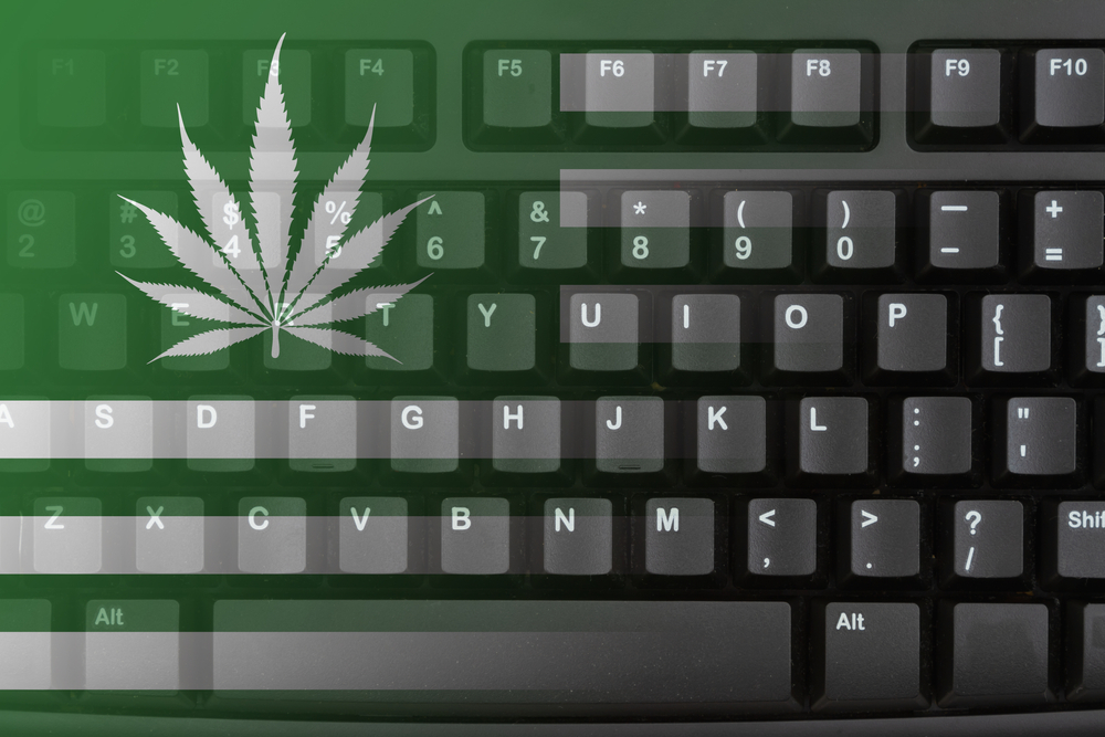 marijuana leaf and computer keyboard