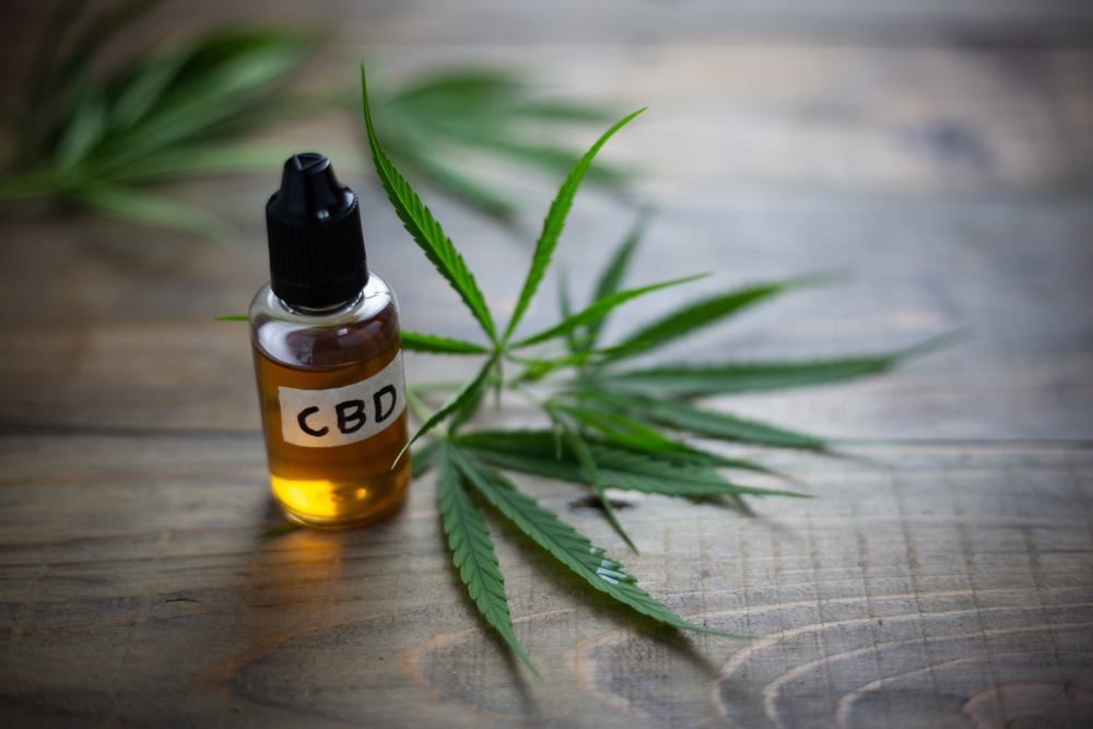 cbd oil and marijuana leaf